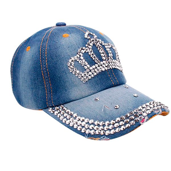 

cool stylish summer outdoor cap women men spring crown denim rhinestone baseball cap snapback hip hop flat hat #0604, Blue;gray
