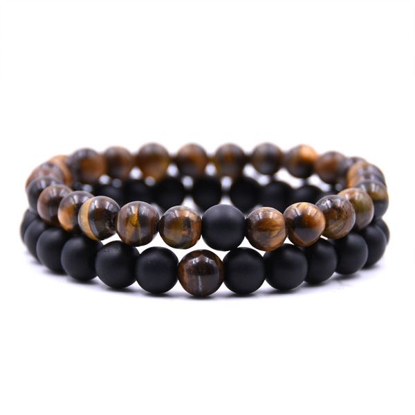 

2 pcs/set fashion couple tiger eye stone bracelets bangles classic black white natural lava stones charm bead bracelet women men
