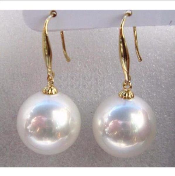 

15-16 мм природных австралийский южного моря белый оболочки жемчужные серьги 14 k желтое золото, Golden