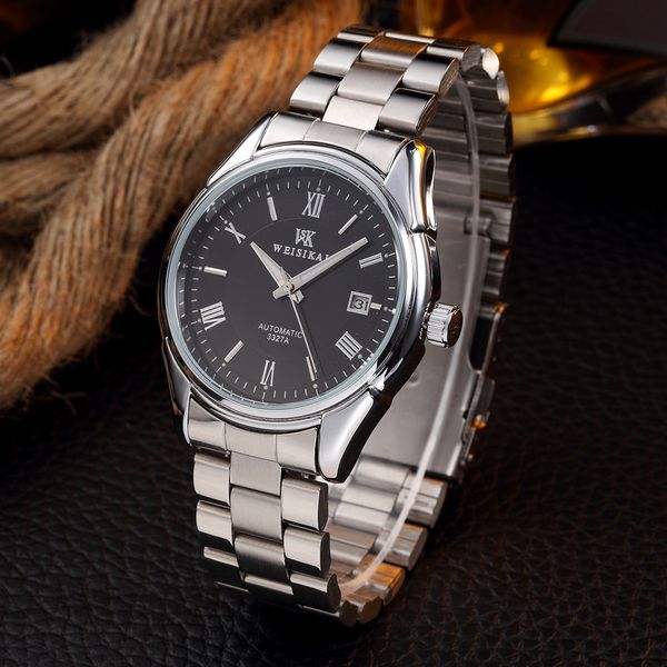 

mens watches casual business stainless steel man watch weisikai wristwatches mechanical automatic waterproof calendar, Slivery;brown