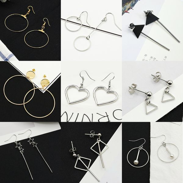 

new arrival round triangle shaped silver gold black dangle drop earring for women ear jewelry imitation pearl long earrings