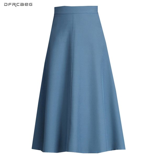 

high waist office midi skirts for women 2018 autumn work wear pleated a-line skirts female casual saia blue black khaki