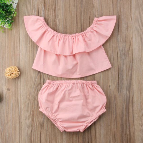 

cute ruffles coller baby girl shirt +shorts pants 2pc outfit clothes set, White