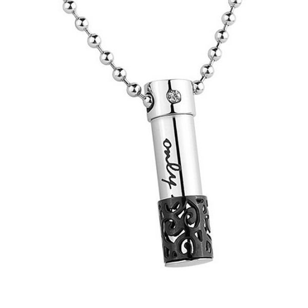 

stainless steel cylinder urn pendant necklace for memorial human being cremation ashes urn necklace for women men, Silver