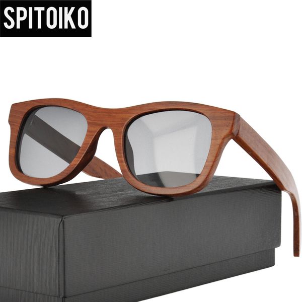 

spitoiko wooden rectangle polarized lens sunglasses for women men sun glasses uv400 bv1003, White;black