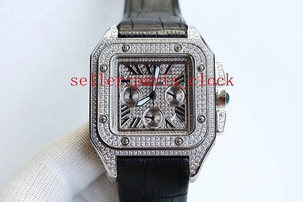 

Luxury eller full white diamond erie date multifunctional timing vk quartz 45mm men 039 tainle teel wri twatch