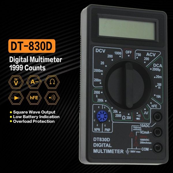 

dt-830d mini pocket digital multimeter 1999 counts ac/dc volt amp ohm diode hfe continuity tester ammeter voltmeter ohmmeter