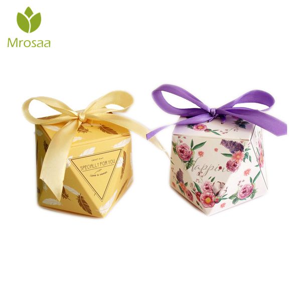

mrosaa 50pcs wedding candy boxes multicolor favor box ribbon bags sweet gift festival birthday party supplies reply box