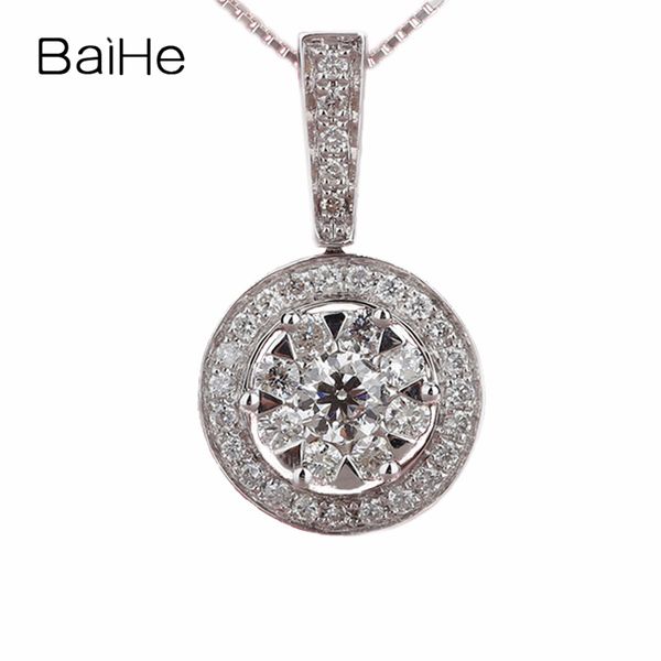 

baihe solid 18k white gold 0.23ct certified round single cut 100% genuine natural diamond wedding trendy fine jewelry necklaces, Silver