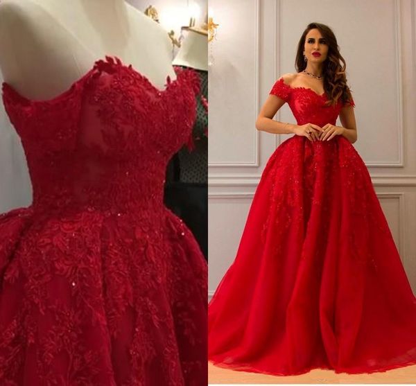 Arapça Dubai Kırmızı Uzun Abiye Kapalı Omuz Kısa Kollu Dantel Aplike Kat Uzunluk Örgün Gelinlik Modelleri abiye giyim elbise