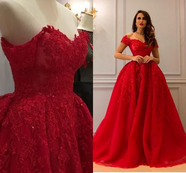

arabic dubai red long evening dresses off shoulder short sleeves lace applique floor length formal prom dresses dresses evening wear gowns, Black;red