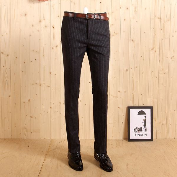 

2017 new autumn men deep grey stripe brand business formal slim suits pants smart casual wedding groom fashion pant, White;black