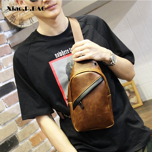 

xiao.p crazy horse pu leather fashion crossbody bag travel chest bag brown messenger small shoulder