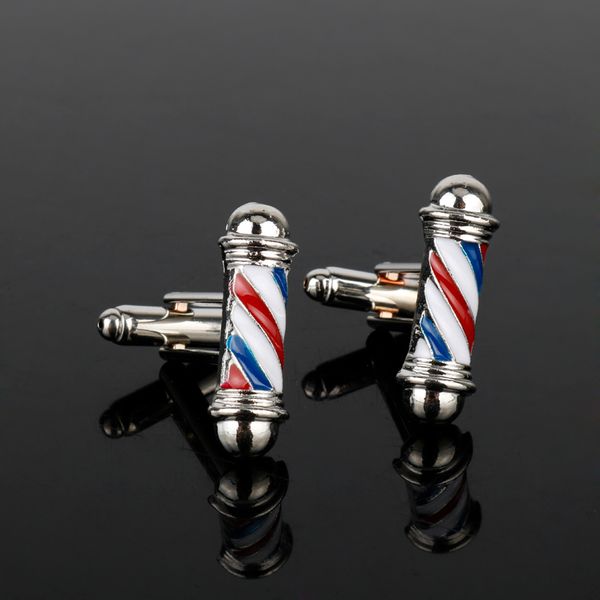 

dongsheng tie clips&cufflink series barber shop barber pole cufflinks men shirt cuff buttons jewelry cufflinks new accessories, Silver