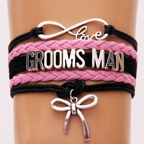 

ncrhgl infinity love grooms man bracelets bangles bow charm handmade pu leather wedding bracelet jewelry for men drop shipping, Black