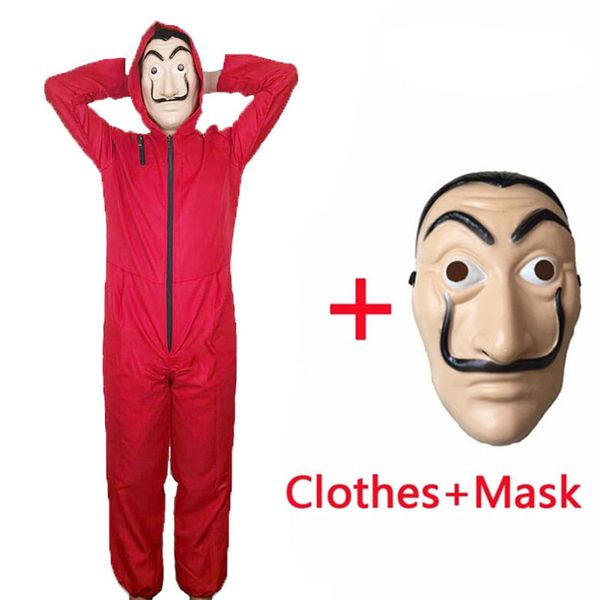 

2018 salvador dali movie costume money heist the house of paper la casa de papel cosplay halloween party costumes with face mask, Black;red