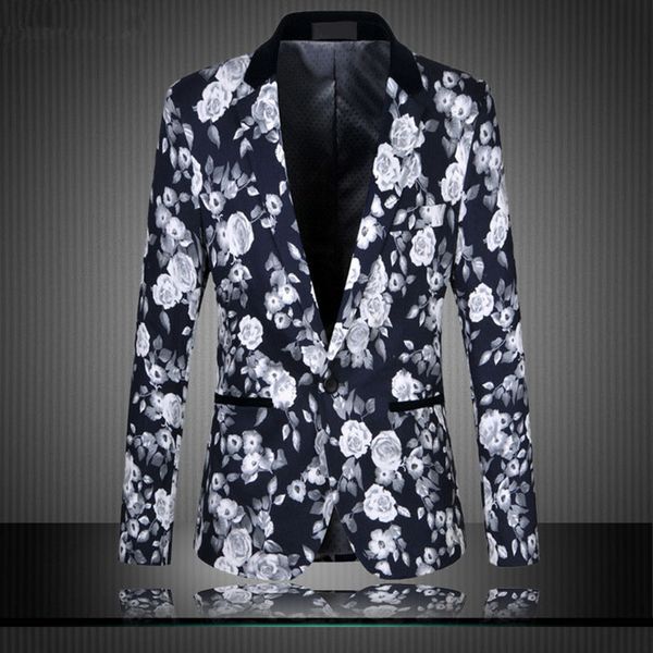 

2018 korean men floral blazer oversized 4xl 5xl 6xl new arrival slim fit casual button printed suit men floral blazer jacket, White;black