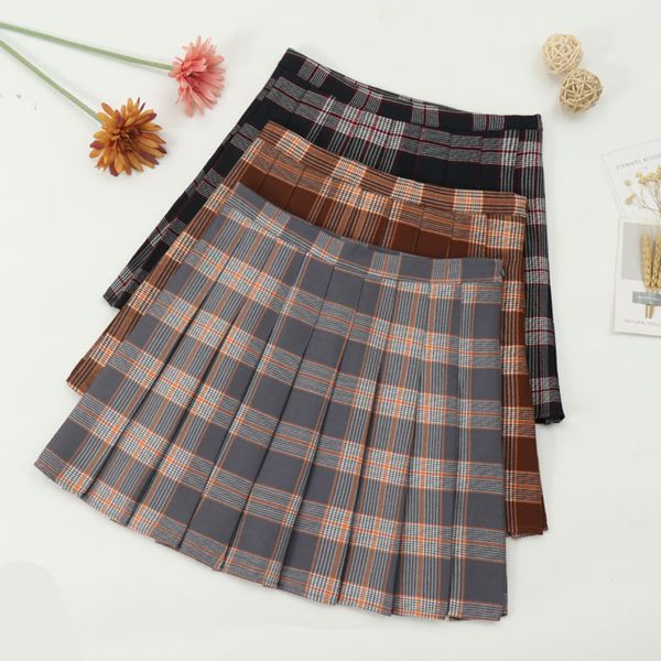 

women skirt preppy style plaid pleated natural waist above knee mini length autumn 2018, Black