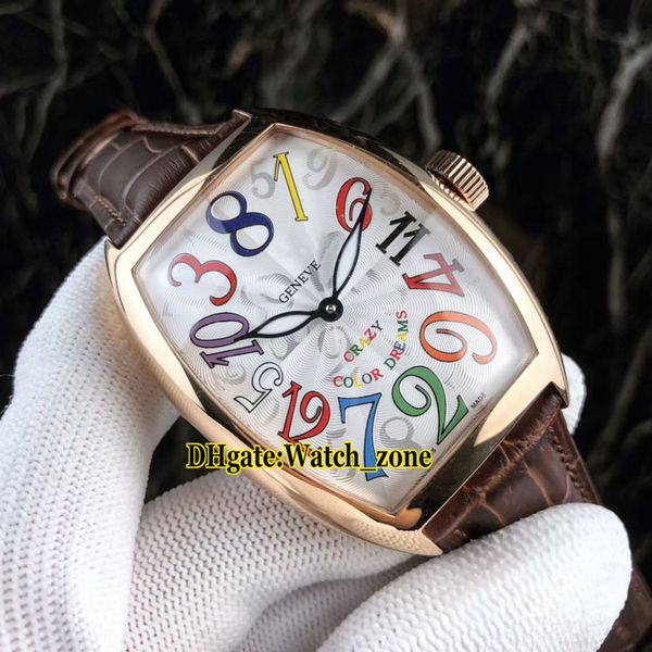 

new crazy hours 8880 ch 5ne color dreams automatic white dial mens watch rose gold case leather strap gents sport watches, Slivery;brown