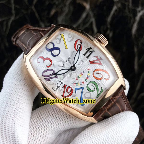 Neue Crazy Hours 8880 CH 5NE Color Dreams Automatik-Herrenuhr mit weißem Zifferblatt, Roségoldgehäuse, Lederarmband, Herren-Sportuhren