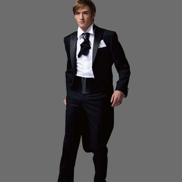

2017 new black tuxedos with long blazer latest coat pant designs mens suit marriage wedding suits for men (jacket+pants+bow, White;black