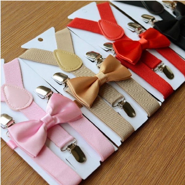 

Fa hion clip on u pender and bow tie et for children kid boy girl ela tic adju table