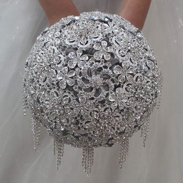 

gray crystal wedding rhinestone brooch bride bridal bouquet satin flower 18cm new arrival wedding supplies3100