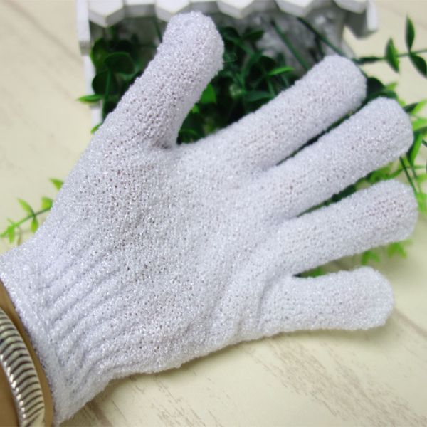 

direct sales by production companies white nylon body cleaning shower gloves exfoliating bath glove five fingers bath gloves