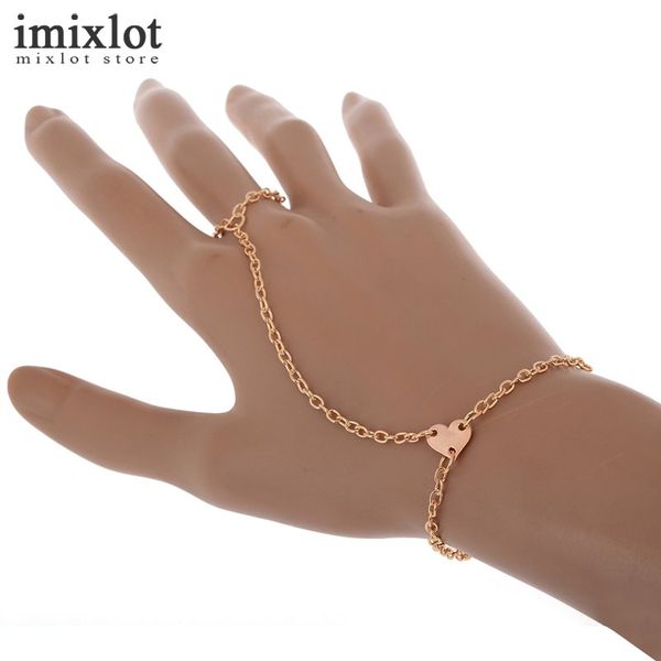 

imixlot gold color slave finger chain bracelets & bangles for women heart charms hand harness bracelet boho jewelry, Black