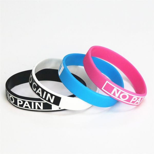 

4pc fashion customized silicone wristband no pain no gain motivation silicone bracelets&bangles size gifts sh082, Golden;silver