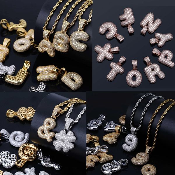 

a-z 0-9 custom name bubble letters numerals symbols charm pendant necklaces for men women gold silver color cubic zirconia with rope chain