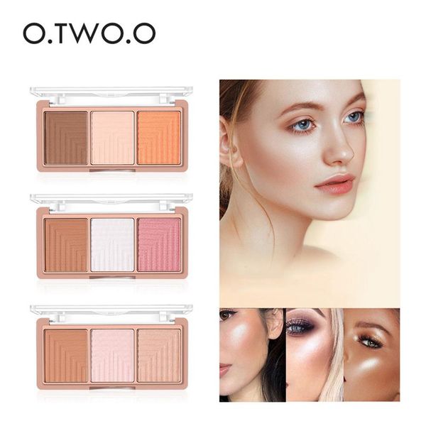 O.TWO.O 3-Farben-Highlighter-Puder zum Aufhellen der Gesichtsgrundierungspalette zum Hervorheben der Kontur. Erstellen Sie ein 3D-Gesichts-Make-up