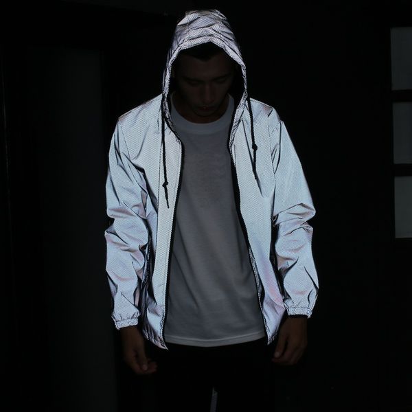 

tide jacket men 3m reflective jacket casual hiphop windbreaker night sporting coat hooded fluorescent clothing couple hooded jacket sale, Black;brown