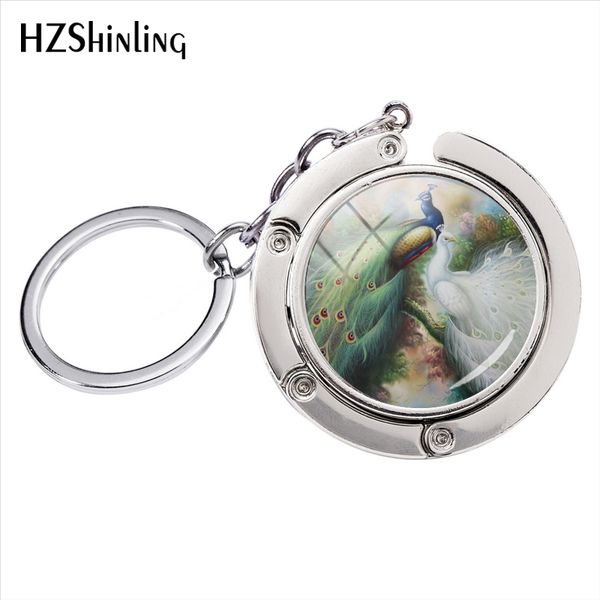 

new beautiful peacock paintings vintage ps bag hanger women jewelry key rings gifts, Silver