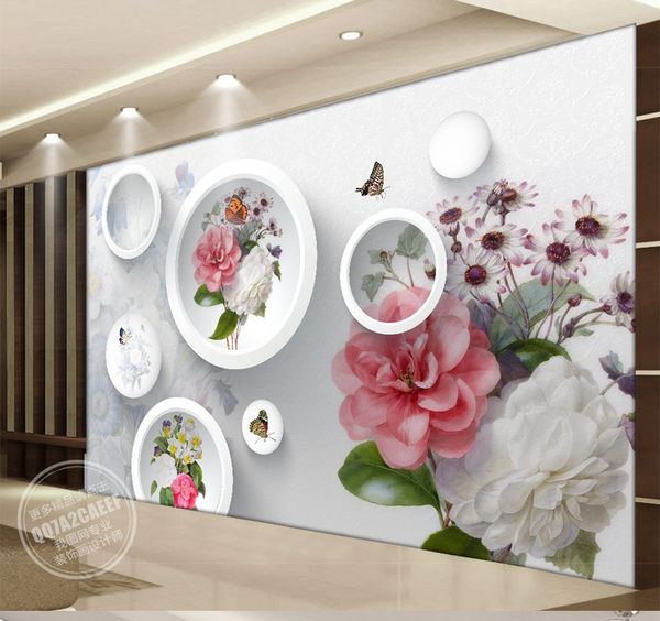 

custom retail european 3d stereo flower butterfly circle tv background wall dream color butterfly clor flower mural