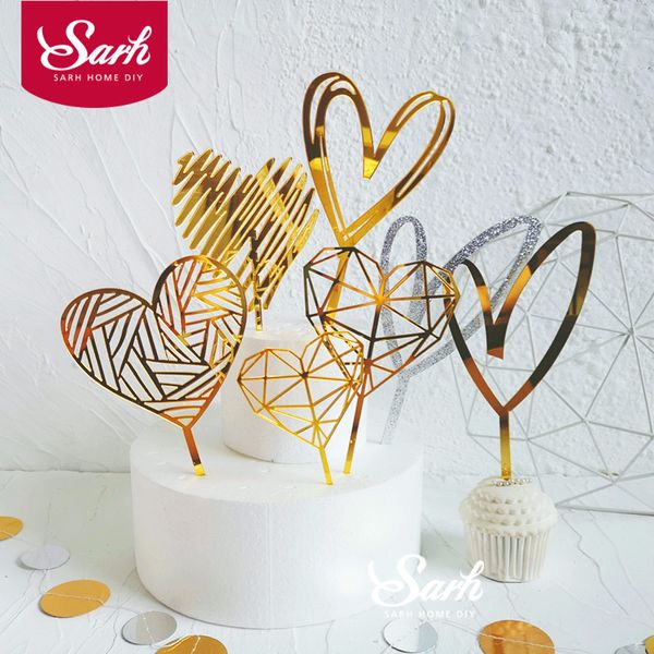 

gold silver acrylic heart collection cake er dessert decoration for birthday party lovely gifts