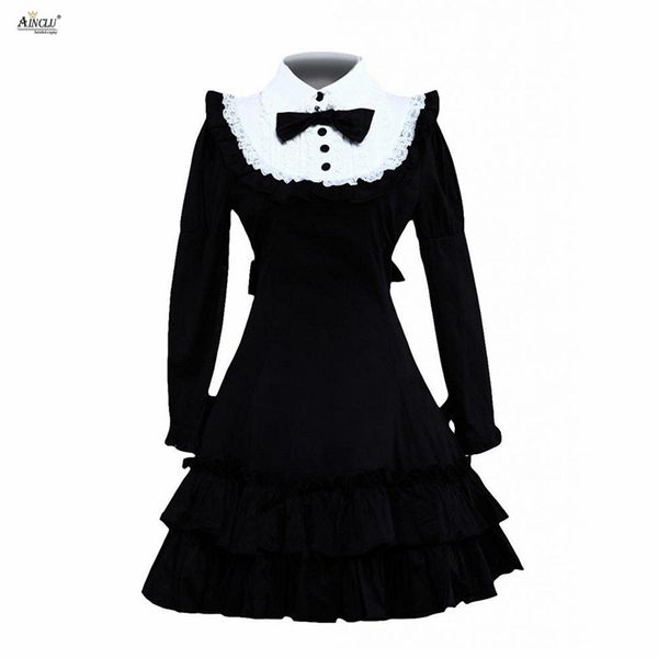 

classic lolita dress womens cotton black long sleeves ruffle classic princess dresses lolita dress cosplay costumes xs-xxl, Black;red