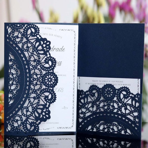 wedding invitations with rsvp cards white navy blue laser cut invatation card flowers elegant for birthday baby shower party invites create your own create your own rsvp cards