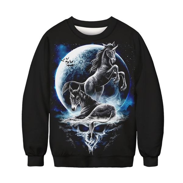 

fashion skull& horses 3d print sweats fashion clothing women men sweatshirt casual pullovers k258, Black
