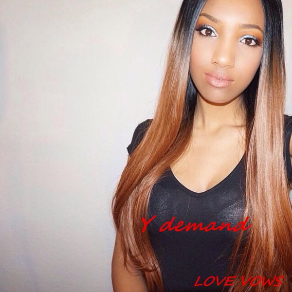 

ombre brown wig long straight wigs for women synthetic lace full wig heat resistant synthetic hair in stock, Black