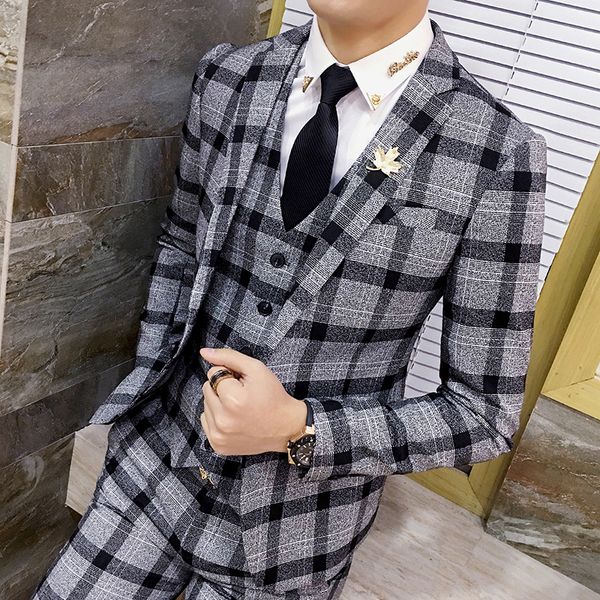 

young men lattice long sleeve suit jackets fashion slim fit business banquet wedding men'sjacket size s m  xl 2xl 3xl, White;black