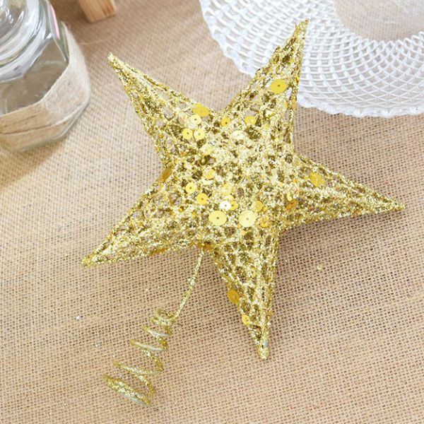 Stelle pentagonali Albero di Natale Stella Topper Ferro per albero Top Vintage Bling Golden Christmas Ornaments Decorazione per la casa di Capodanno P20