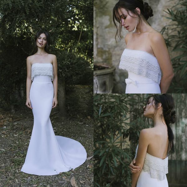 

lihi hod 2019 русалка свадебные платья без бретелек кружева из бисера мягкий атласный поезд с скользящим шлейфом кантри свадебные платья sli, White