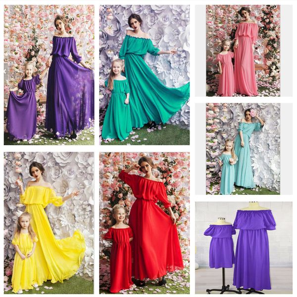 Mama und ich Kleider Familie passende Kleidung Mutter und Tochter Kleider Familienlook Kinder Mädchen Halbarm Kleid Outfits Ballkleid 6 Farben