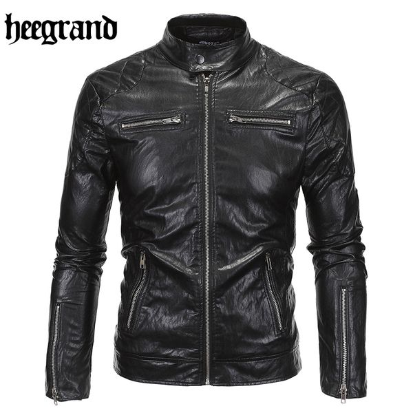 

wholesale-hee grand 2017 new spring man fashion spliced slim pu motorcycle jackets casual mature men leather chaqueta m~5xl mwp328, Black