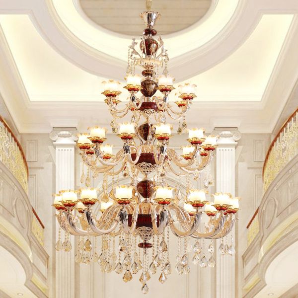 Gold Chandelier Ceiling For Hall Suspended Lamp Red Crystal