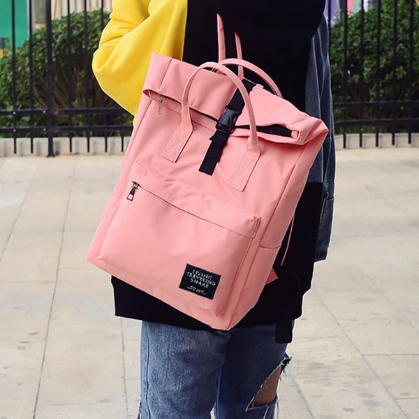 

fashion solid color large capacity travel casual canvas backpack handbag shoulder student school bag