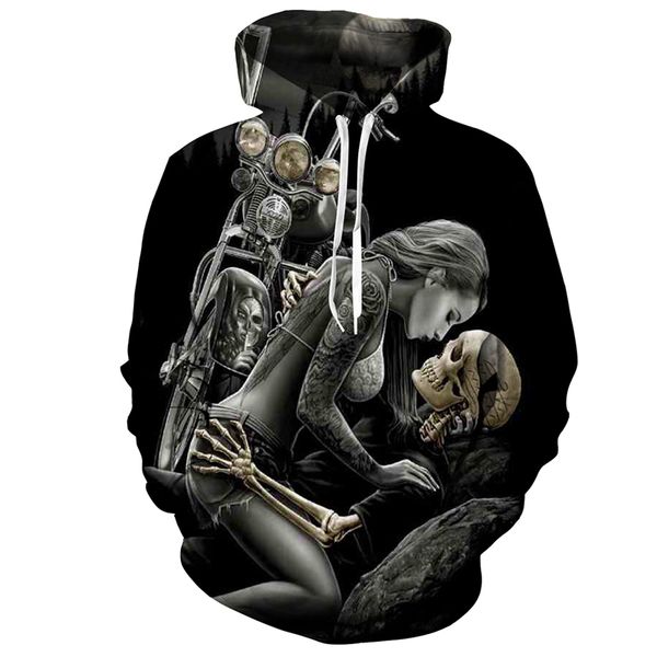 

newestl мода мужчины / женщины мотоцикл красота череп смешно 3d печатных crewneck толстовка толстовки мода повседневная толстовки h251, Black