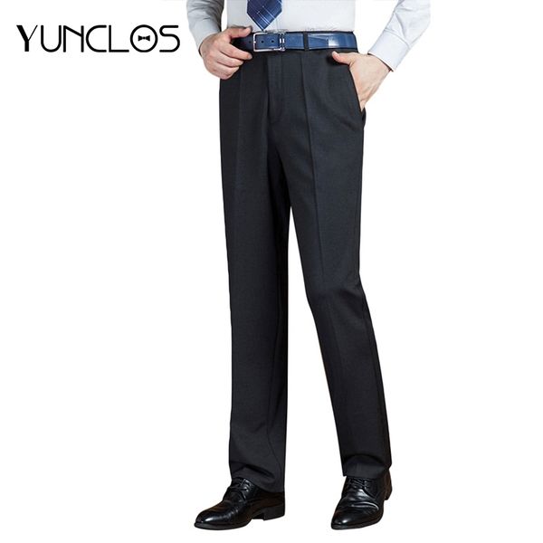 

yunclos men formal pants gray pantalon hombre full length trousers men classic design business casual suit pants, White;black