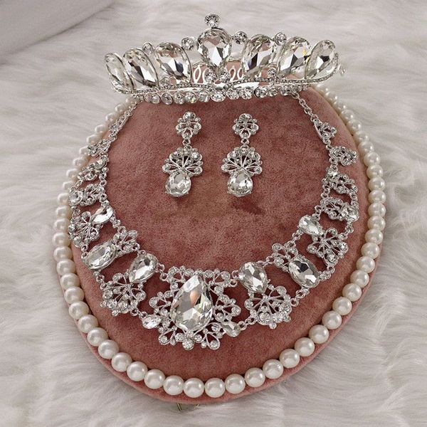 

2021 sale bridal wedding jewelry sets luxurious crystal adorned bridal jewelry three piece wedding party jewelry sets accessories, White